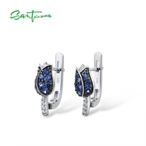 Silver Earrings For Women 925 Sterling Silver Stud Earrings Silver Blue Tulip Cubic Zirconia brincos Fashion Jewelry