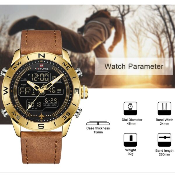 Luxury Brand Men NAVIFORCE 9144 Army Military Watch Digital Leather Sport waterproof Watches Quartz Men Clock Relogio Masculino - Image 5