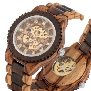 New Men Luxury Round Automatic Watches Quality Top Brand Watch for Men Fashion Wood Clock Adjustable Wooden Bracelet Mechanical Wrist watch