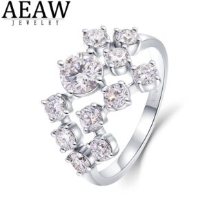 Round Excellent DE Color Moissanite Engagement Ring Solid Real 18k White Gold for Women Test Positive