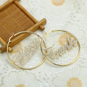40mm-100mm Crystal Name Earrings Nameplate Custom Hoop Earring for women Wedding Dubai Trendy Earrings boucle d’oreille femme