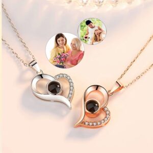 Custom Projection Photo Necklace With Heart Personalized Any Photo Necklace Memorial Anniversary Mother’s Day Gift For Women