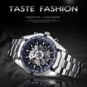 New Men Forsining Stainless Steel Watch Waterproof Mens Skeleton Watches Top Brand Luxury Transparent Mechanical Sport Male Wrist Watches