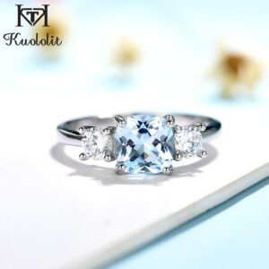 925 Sterling Silver Aquamarine Gemstone Women’s Ring Girls Luxury Wedding Wholesale Silver 925 Jewelry Band for Party