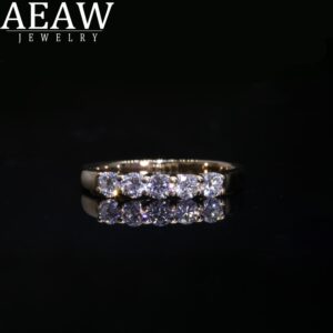 14k White Gold 0.1ct 3mm Total 0.5ctw DF Round Cut Engagement&Wedding Moissanite Lab Grown Diamond Band Ring for Women