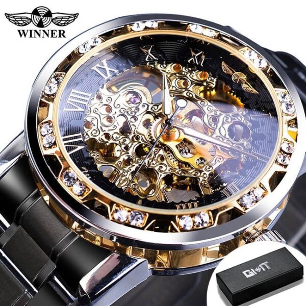 New Men Mechanical Skeleton Wrist Watch Winner Transparent Fashion Diamond Luminous Gear Movement Royal Design Men Top Brand Luxury Male - Image 5