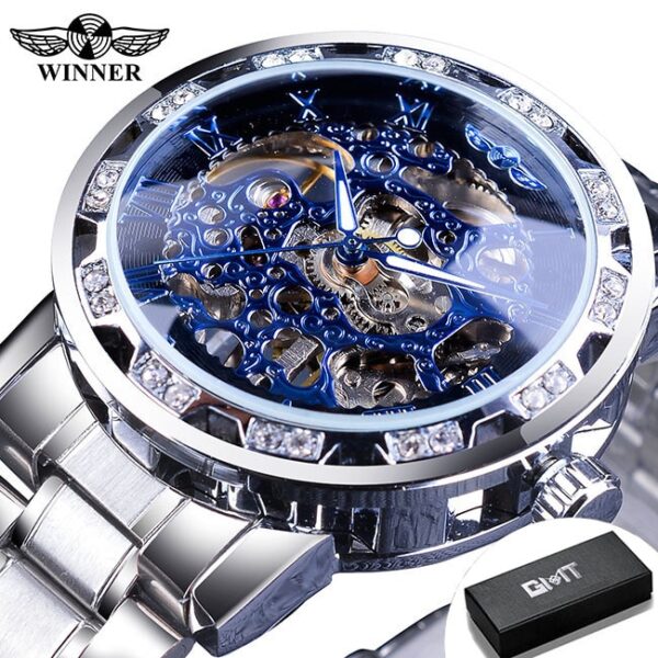 Winner Transparent Fashion Diamond Luminous Gear Movement Royal Design Men Top Brand Luxury Male Mechanical Skeleton Wrist Watch - Image 14