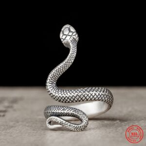 Vintage 100% 925 Sterling Silver Snake Ring For Men and Women Gothic Street Hip Hop Punk Dark Jewelry