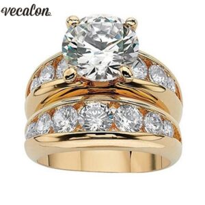 Gold Color Solitaire Wedding Ring set 925 Sterling Silver 5A Zircon Stone Daily Engagement Band rings for women Jewelry