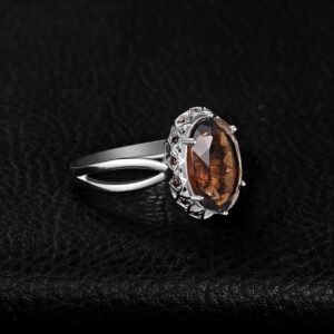 Large 5.7ct Genuine Oval Smoky Quartz 925 Sterling Silver Big Gemstone Cocktail Statement Rings for Women Jewelry
