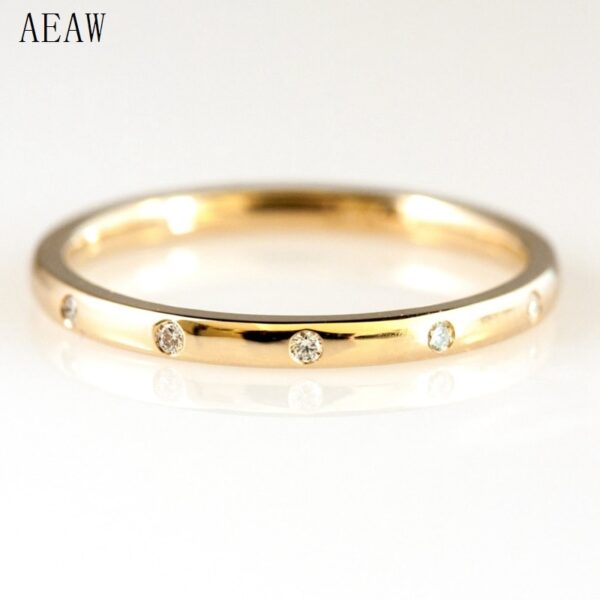 0.05ctw 1.3mm 5-Stones Style Lab Diamond Wedding Band Bezel Setting Round Diadmond Band Ring 14k Yellow Gold - Image 2