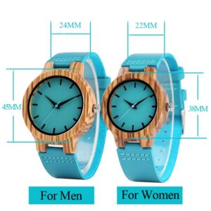 Top Luxury Royal Blue Wood Watch Quartz Wristwatch Natural Bamboo Clock Fashion Leather Valentine Day