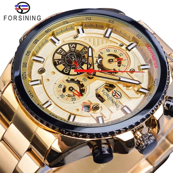 Forsining Three Dial Calendar Stainless Steel Men Mechanical Automatic Wrist Watches Brand Luxury Military Sport Male Clock - Image 10