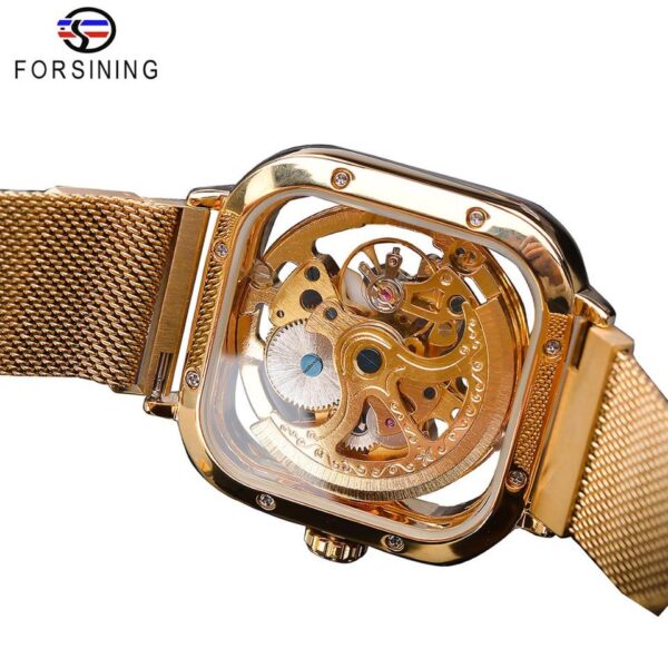 New Men Forsining Golden Automatic Watch Square Skeleton Mesh Steel Band Mechanical Business Clock Relogio Masculino Erkek Kol Saati - Image 11