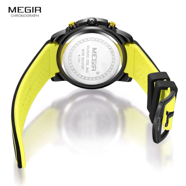 Men Sports Quartz Watch Yellow Chronograph with Black Silicone Strap Luminous Hands Waterproof 3 ATM Code 2097 - Image 7