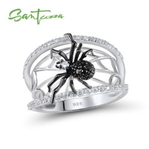 Genuine 925 Sterling Silver Ring For Women Unique Rings Delicate Black Spider Ring Trendy Party Fashion Jewelry