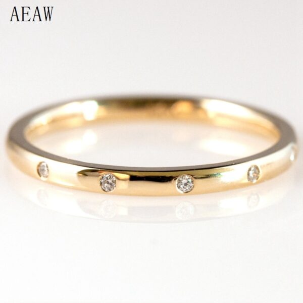 0.05ctw 1.3mm 5-Stones Style Lab Diamond Wedding Band Bezel Setting Round Diadmond Band Ring 14k Yellow Gold - Image 5