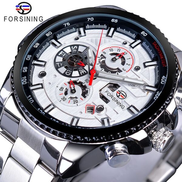 Forsining Three Dial Calendar Stainless Steel Men Mechanical Automatic Wrist Watches Brand Luxury Military Sport Male Clock - Image 22