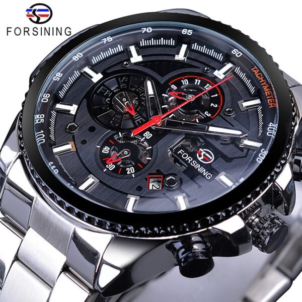 Forsining Three Dial Calendar Stainless Steel Men Mechanical Automatic Wrist Watches Brand Luxury Military Sport Male Clock - Image 21