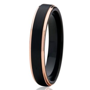 Customize Engagement Ring 4MM Black with Rose Gold Tungsten Rings for Men Wholesale Jewelry for Women