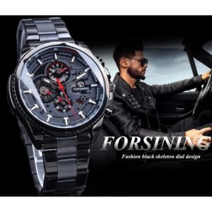 New Men Forsining Three Dial Calendar Watch Stainless Steel Men Mechanical Automatic Wrist Watches Top Brand Luxury Military Sport Male Clock