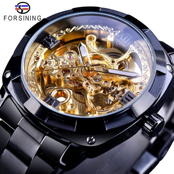 New Men Forsining Transparent Watch Retro Automatic Mechanical Watch Top Brand Luxury Full Golden Luminous Hands Skeleton Clock - Image 8