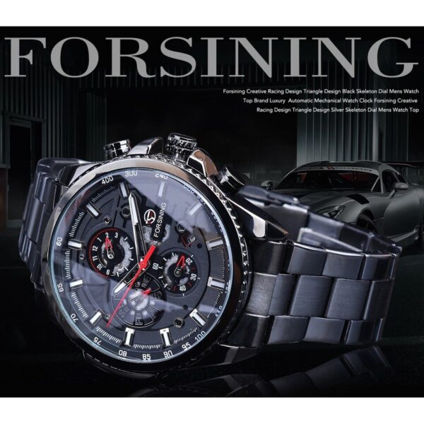 Forsining Three Dial Calendar Stainless Steel Men Mechanical Automatic Wrist Watches Brand Luxury Military Sport Male Clock - Image 23