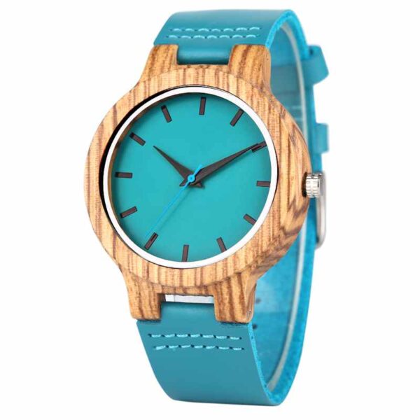 Top Luxury Royal Blue Wood Watch Quartz Wristwatch Natural Bamboo Clock Fashion Leather Valentine Day - Image 8