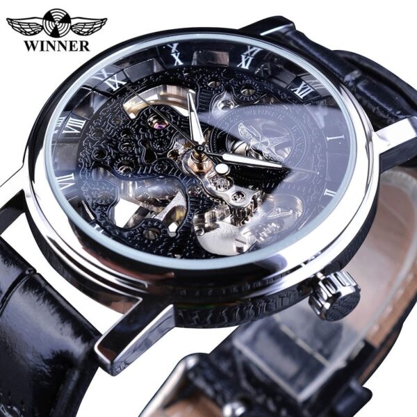 New Men Winner Transparent Golden Watch Luxury Casual Design Brown Leather Strap Mens Watches Top Brand Luxury Mechanical Skeleton Watch - Image 6