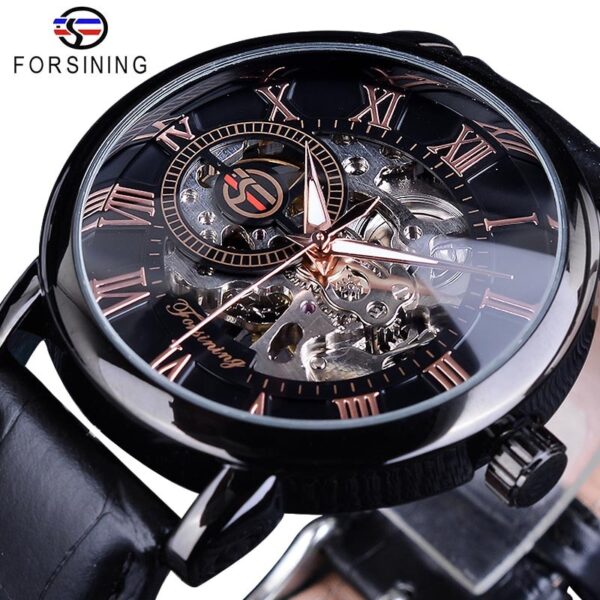 New Men Forsining Black Gold Watch 3d Logo Design Hollow Engraving Black Gold Case Leather Skeleton Mechanical Watches Men Luxury Brand Heren Horloge - Image 15