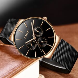 Classic Women Rose Gold Top Brand Luxury Ladies Dress Business Fashion Casual Waterproof Watches Quartz Calendar Wristwatch