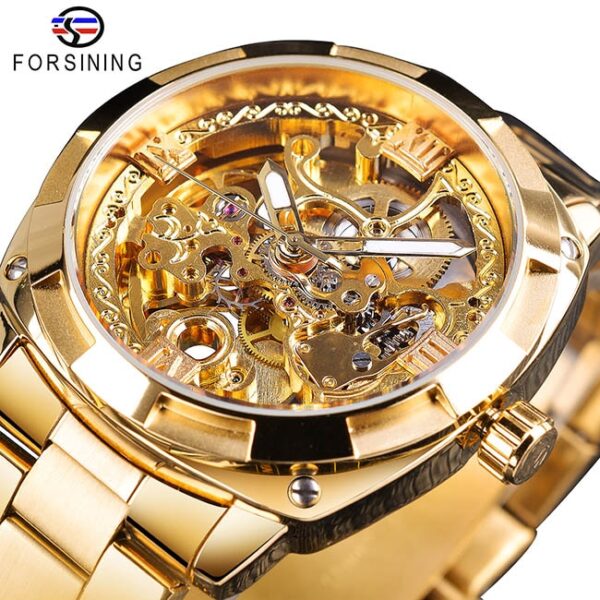 New Men Forsining Transparent Watch Retro Automatic Mechanical Watch Top Brand Luxury Full Golden Luminous Hands Skeleton Clock - Image 5