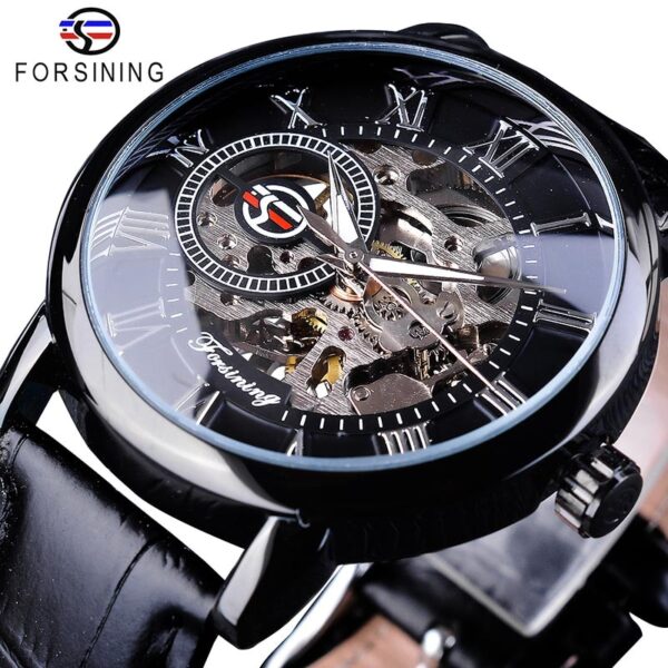 New Men Forsining Black Gold Watch 3d Logo Design Hollow Engraving Black Gold Case Leather Skeleton Mechanical Watches Men Luxury Brand Heren Horloge - Image 5