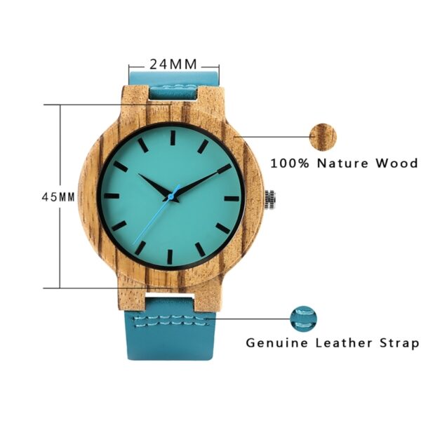 Top Luxury Royal Blue Wood Watch Quartz Wristwatch Natural Bamboo Clock Fashion Leather Valentine Day - Image 5