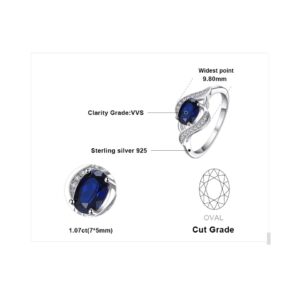Created Blue Sapphire 925 Sterling Silver Ring for Women Statement Halo Engagement Ring Oval Gemstone Jewelry