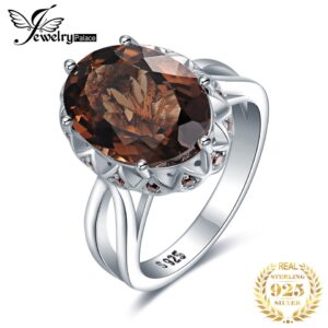 Large 5.7ct Genuine Oval Smoky Quartz 925 Sterling Silver Big Gemstone Cocktail Statement Rings for Women Jewelry
