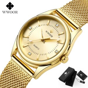 Luxury Brand Dress Gold Watch Ladies Elegant Diamond Small Quartz Wrist Watches For Women Steel Mesh Clock zegarek damski