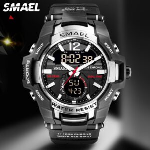 SMAEL Dual Time Army Sport Watch for Men Luminous Waterproof Quart Digital Wristwatch Alarm Clock LED Backlight Calendar 1805