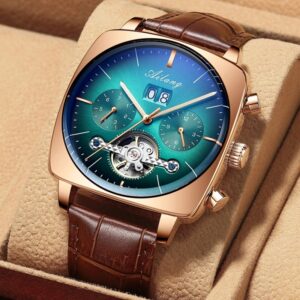 New Men Square Mechanical Watches Famous Brand Watch Montre Automatique Luxe Chronograph Square Large Dial Watch Hollow Waterproof Mens Fashion Watches