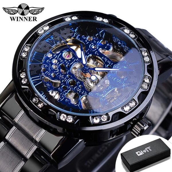 Winner Transparent Fashion Diamond Luminous Gear Movement Royal Design Men Top Brand Luxury Male Mechanical Skeleton Wrist Watch - Image 16