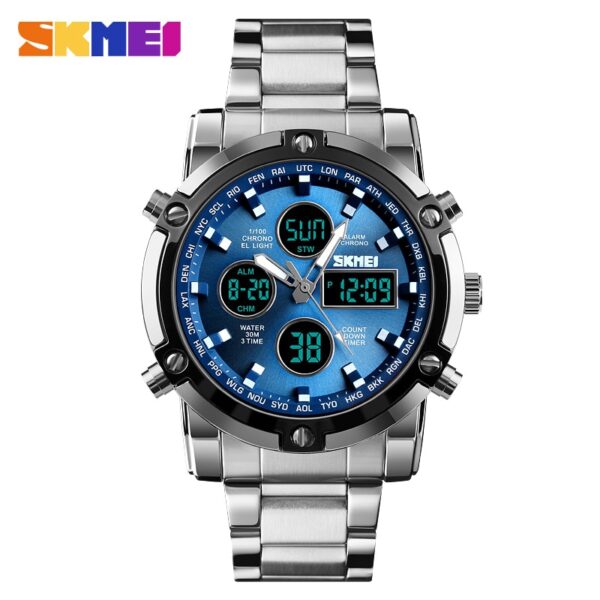 Fashion Men Wristwatch SKMEI Watch Sport Digital Bracelet 3 Time Countdown Mens Clock Stainless Steel Watches  Male Business - Image 4