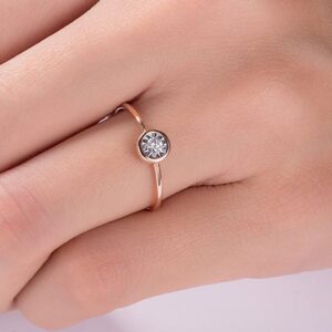 Solid 10K yellow Gold 4mm Moissanite Bezel Set Engagement Ring Women Minimalist Solitaire Ruby Wedding Anniversary Promise Ring