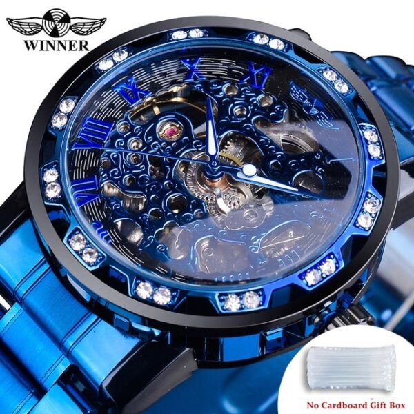 New Men Mechanical Skeleton Wrist Watch Winner Transparent Fashion Diamond Luminous Gear Movement Royal Design Men Top Brand Luxury Male - Image 8