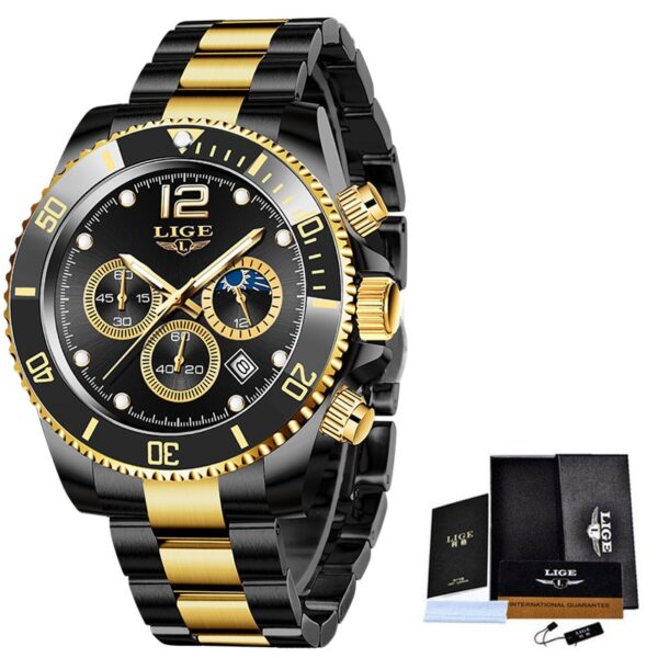 LIGE Watches Men Top Brand Luxury Clock Casual Stainless Steel 24 Hour Moon Phase Men Watch Sport Waterproof Quartz Chronograph - Image 6