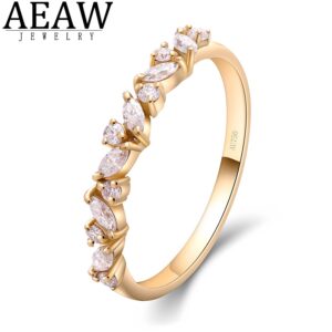 AEAW 585 14K 10K Yellow Gold Ring for Women moissanite Solitaire Ring matching half eternity wedding band Engagement bridal