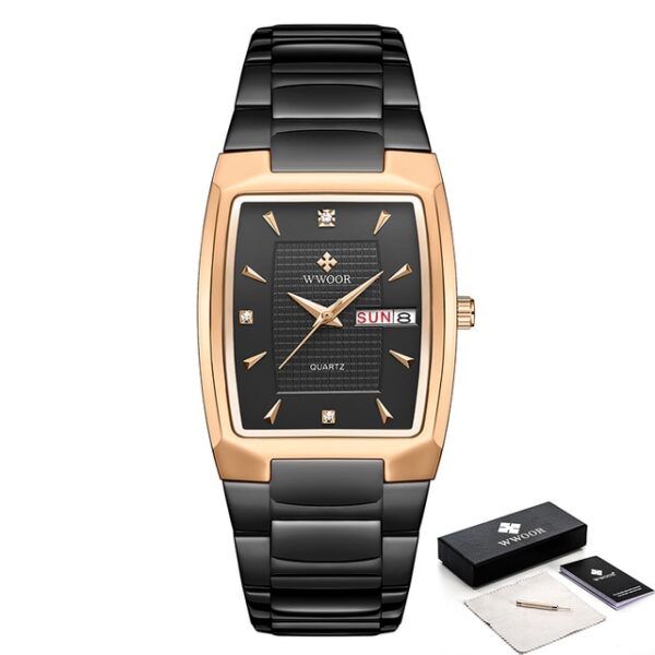 New Square Watch Men with Automatic Week Date Luxury Stainless Steel Gold Mens Quartz Wrist Watches Relogio Masculino - Image 4