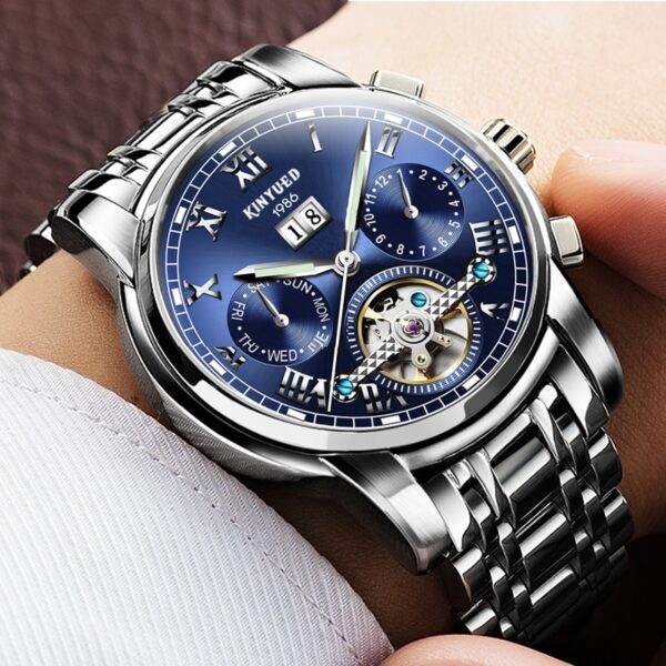 New Men Kinyued Stainless Steel Watch Band Automatic Mechanical Business Wrist Watch Luxury Brand Waterproof Watch for Men - Image 6