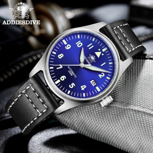 ADDIESDIVE Automatic NH35 Movement Pilot Watch C3 luminous Black Dial and 39mm Case waterproof Sapphire glass 200M Dive watches - Image 4