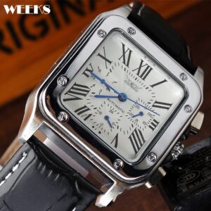 Classic Mechanical Watch Top Brand Men Roman Numerals Skeleton Watches Male Square Rectangular Clock Hombre Relogio Masculino