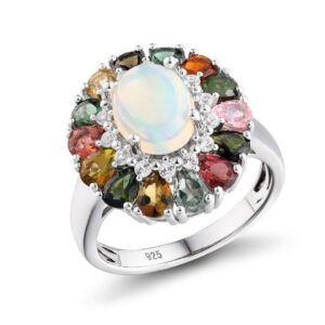 925 Sterling Silver Natural Opal Wedding Rings for Women 3.5 Carats Colourful Tourmaline Gemstone Custom Fine Jewelry